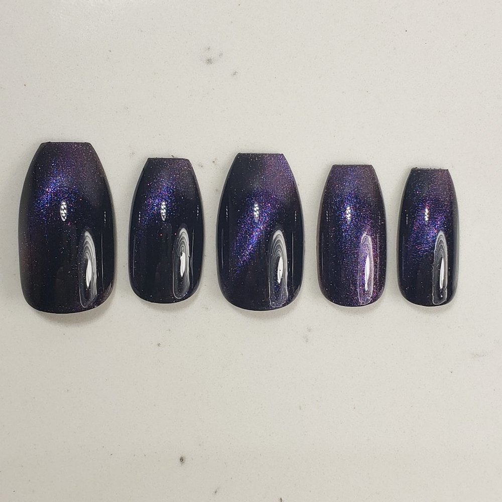 Color shift cat eye Custom Gel Press on Nails Handmade 20pc set purple black